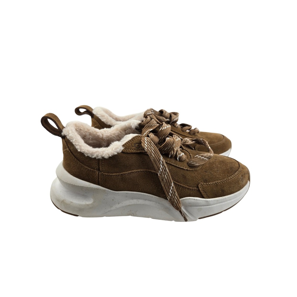 UGG LA Glide Heritage Sneakers 9.5 Chestnut Suede Faux Shearling Lined Low Top